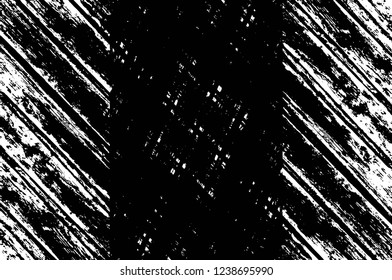 Grunge overlay layer. Abstract black and white vector background. Monochrome vintage surface with dirty pattern in cracks, spots, dots. Old wall in dark horror style design