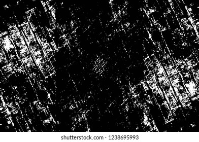 Grunge overlay layer. Abstract black and white vector background. Monochrome vintage surface with dirty pattern in cracks, spots, dots. Old wall in dark horror style design
