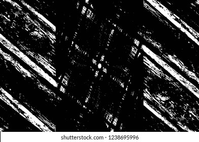 Grunge overlay layer. Abstract black and white vector background. Monochrome vintage surface with dirty pattern in cracks, spots, dots. Old wall in dark horror style design