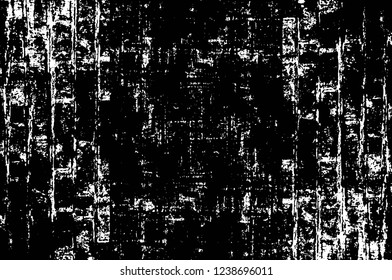 Grunge overlay layer. Abstract black and white vector background. Monochrome vintage surface with dirty pattern in cracks, spots, dots. Old wall in dark horror style design