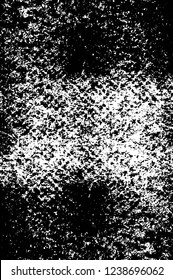 Grunge overlay layer. Abstract black and white vector background. Monochrome vintage surface with dirty pattern in cracks, spots, dots. Old wall in dark horror style design