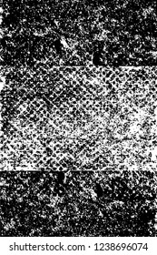 Grunge overlay layer. Abstract black and white vector background. Monochrome vintage surface with dirty pattern in cracks, spots, dots. Old wall in dark horror style design