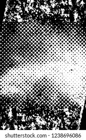 Grunge overlay layer. Abstract black and white vector background. Monochrome vintage surface with dirty pattern in cracks, spots, dots. Old wall in dark horror style design