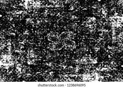 Grunge overlay layer. Abstract black and white vector background. Monochrome vintage surface with dirty pattern in cracks, spots, dots. Old wall in dark horror style design