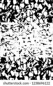 Grunge overlay layer. Abstract black and white vector background. Monochrome vintage surface with dirty pattern in cracks, spots, dots. Old wall in dark horror style design