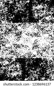 Grunge overlay layer. Abstract black and white vector background. Monochrome vintage surface with dirty pattern in cracks, spots, dots. Old wall in dark horror style design