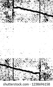 Grunge overlay layer. Abstract black and white vector background. Monochrome vintage surface with dirty pattern in cracks, spots, dots. Old wall in dark horror style design