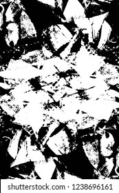 Grunge overlay layer. Abstract black and white vector background. Monochrome vintage surface with dirty pattern in cracks, spots, dots. Old wall in dark horror style design