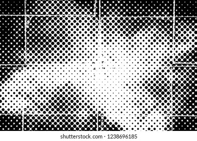 Grunge overlay layer. Abstract black and white vector background. Monochrome vintage surface with dirty pattern in cracks, spots, dots. Old wall in dark horror style design