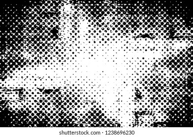 Grunge overlay layer. Abstract black and white vector background. Monochrome vintage surface with dirty pattern in cracks, spots, dots. Old wall in dark horror style design