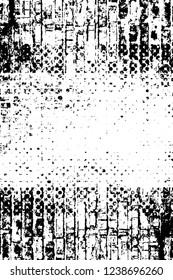 Grunge overlay layer. Abstract black and white vector background. Monochrome vintage surface with dirty pattern in cracks, spots, dots. Old wall in dark horror style design
