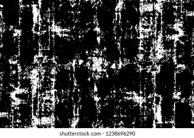 Grunge overlay layer. Abstract black and white vector background. Monochrome vintage surface with dirty pattern in cracks, spots, dots. Old wall in dark horror style design
