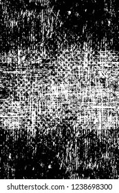 Grunge overlay layer. Abstract black and white vector background. Monochrome vintage surface with dirty pattern in cracks, spots, dots. Old wall in dark horror style design
