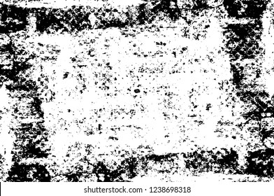 Grunge overlay layer. Abstract black and white vector background. Monochrome vintage surface with dirty pattern in cracks, spots, dots. Old wall in dark horror style design
