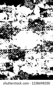 Grunge overlay layer. Abstract black and white vector background. Monochrome vintage surface with dirty pattern in cracks, spots, dots. Old wall in dark horror style design