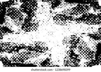 Grunge overlay layer. Abstract black and white vector background. Monochrome vintage surface with dirty pattern in cracks, spots, dots. Old wall in dark horror style design