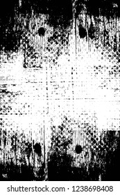 Grunge overlay layer. Abstract black and white vector background. Monochrome vintage surface with dirty pattern in cracks, spots, dots. Old wall in dark horror style design
