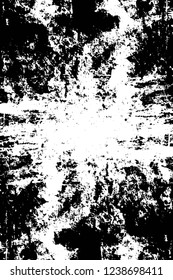 Grunge overlay layer. Abstract black and white vector background. Monochrome vintage surface with dirty pattern in cracks, spots, dots. Old wall in dark horror style design