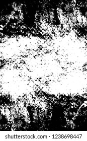 Grunge overlay layer. Abstract black and white vector background. Monochrome vintage surface with dirty pattern in cracks, spots, dots. Old wall in dark horror style design