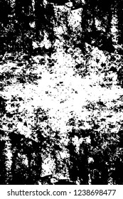 Grunge overlay layer. Abstract black and white vector background. Monochrome vintage surface with dirty pattern in cracks, spots, dots. Old wall in dark horror style design