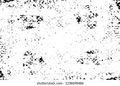 Grunge overlay layer. Abstract black and white vector background. Monochrome vintage surface with dirty pattern in cracks, spots, dots. Old wall in dark horror style design
