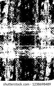 Grunge overlay layer. Abstract black and white vector background. Monochrome vintage surface with dirty pattern in cracks, spots, dots. Old wall in dark horror style design