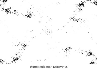 Grunge overlay layer. Abstract black and white vector background. Monochrome vintage surface with dirty pattern in cracks, spots, dots. Old wall in dark horror style design