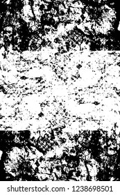 Grunge overlay layer. Abstract black and white vector background. Monochrome vintage surface with dirty pattern in cracks, spots, dots. Old wall in dark horror style design