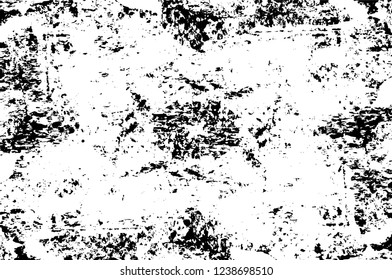 Grunge overlay layer. Abstract black and white vector background. Monochrome vintage surface with dirty pattern in cracks, spots, dots. Old wall in dark horror style design