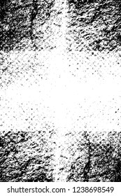Grunge overlay layer. Abstract black and white vector background. Monochrome vintage surface with dirty pattern in cracks, spots, dots. Old wall in dark horror style design