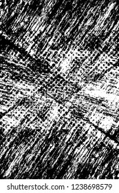 Grunge overlay layer. Abstract black and white vector background. Monochrome vintage surface with dirty pattern in cracks, spots, dots. Old wall in dark horror style design