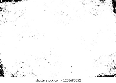 Grunge overlay layer. Abstract black and white vector background. Monochrome vintage surface with dirty pattern in cracks, spots, dots. Old wall in dark horror style design