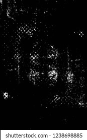 Grunge overlay layer. Abstract black and white vector background. Monochrome vintage surface with dirty pattern in cracks, spots, dots. Old wall in dark horror style design