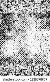 Grunge overlay layer. Abstract black and white vector background. Monochrome vintage surface with dirty pattern in cracks, spots, dots. Old wall in dark horror style design