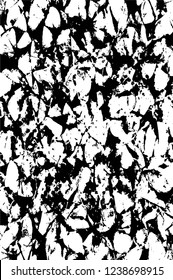Grunge overlay layer. Abstract black and white vector background. Monochrome vintage surface with dirty pattern in cracks, spots, dots. Old wall in dark horror style design