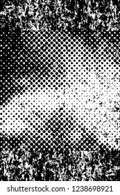 Grunge overlay layer. Abstract black and white vector background. Monochrome vintage surface with dirty pattern in cracks, spots, dots. Old wall in dark horror style design
