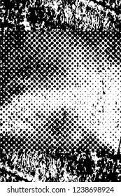 Grunge overlay layer. Abstract black and white vector background. Monochrome vintage surface with dirty pattern in cracks, spots, dots. Old wall in dark horror style design
