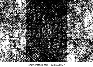 Grunge overlay layer. Abstract black and white vector background. Monochrome vintage surface with dirty pattern in cracks, spots, dots. Old wall in dark horror style design