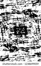 Grunge overlay layer. Abstract black and white vector background. Monochrome vintage surface with dirty pattern in cracks, spots, dots. Old wall in dark horror style design