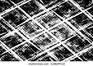 Grunge overlay layer. Abstract black and white vector background. Monochrome vintage surface with dirty pattern in cracks, spots, dots. Old wall in dark horror style design