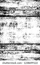 Grunge overlay layer. Abstract black and white vector background. Monochrome vintage surface with dirty pattern in cracks, spots, dots. Old wall in dark horror style design