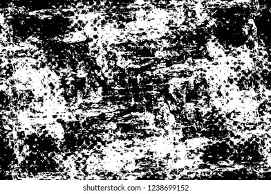 Grunge overlay layer. Abstract black and white vector background. Monochrome vintage surface with dirty pattern in cracks, spots, dots. Old wall in dark horror style design