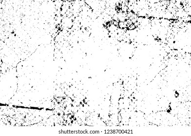 Grunge overlay layer. Abstract black and white vector background. Monochrome vintage surface with dirty pattern in cracks, spots, dots. Old wall in dark horror style design