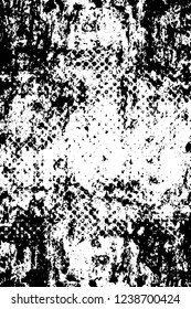 Grunge overlay layer. Abstract black and white vector background. Monochrome vintage surface with dirty pattern in cracks, spots, dots. Old wall in dark horror style design