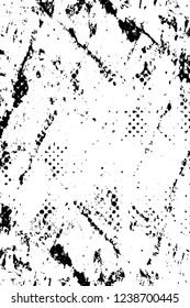Grunge overlay layer. Abstract black and white vector background. Monochrome vintage surface with dirty pattern in cracks, spots, dots. Old wall in dark horror style design