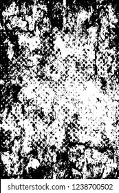 Grunge overlay layer. Abstract black and white vector background. Monochrome vintage surface with dirty pattern in cracks, spots, dots. Old wall in dark horror style design