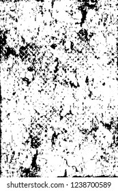 Grunge overlay layer. Abstract black and white vector background. Monochrome vintage surface with dirty pattern in cracks, spots, dots. Old wall in dark horror style design