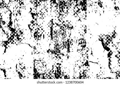 Grunge overlay layer. Abstract black and white vector background. Monochrome vintage surface with dirty pattern in cracks, spots, dots. Old wall in dark horror style design