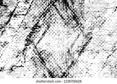 Grunge overlay layer. Abstract black and white vector background. Monochrome vintage surface with dirty pattern in cracks, spots, dots. Old wall in dark horror style design