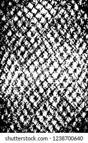 Grunge overlay layer. Abstract black and white vector background. Monochrome vintage surface with dirty pattern in cracks, spots, dots. Old wall in dark horror style design